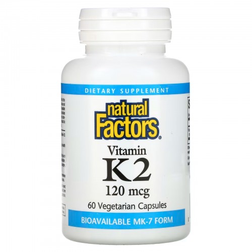 Natural Factors, витамин K2, 100 мкг, 60 вегетарианских капсул Natural Factors, витамин K2, 100 мкг, 60 вегетарианских капсул